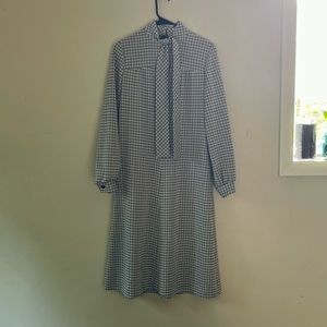 VINTAGE hand sewn/homemade grey & navy/black grid dress 8/10